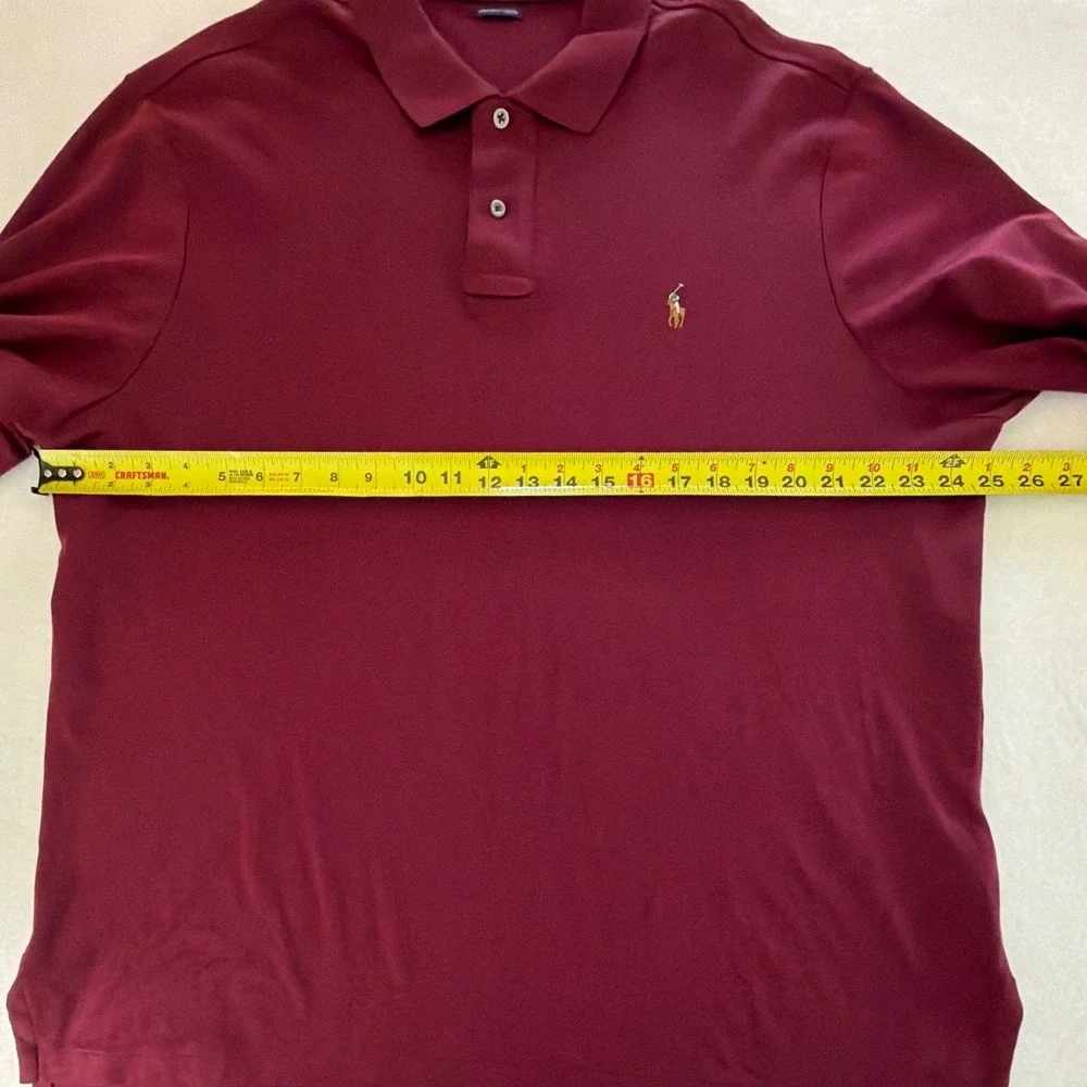 Polo Ralph Lauren Mens XL Pima Soft Touch Long Sleeve Polo Shirt Burgundy Maroon